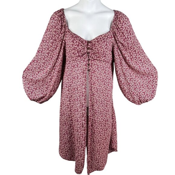 Anthropologie Bucketlist Women L Boho Maxi Top Smocked Back Bishop Sleeve Blouse - Picture 1 of 16